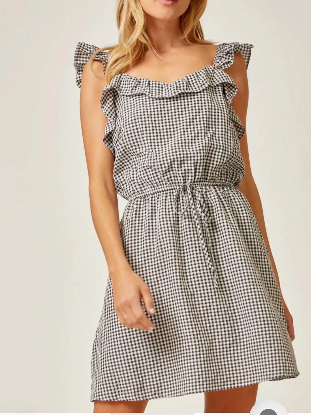 ANDREE BY UNIT Black & White Gingham Ruffle Mini Dress size small